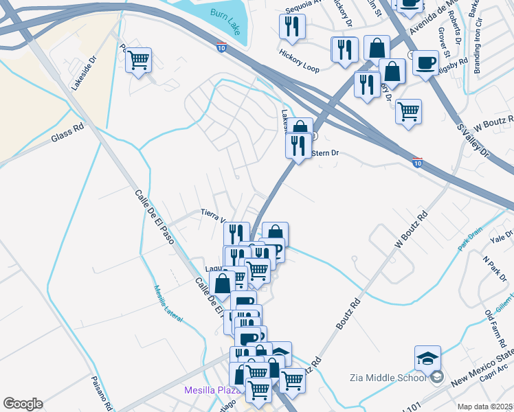 map of restaurants, bars, coffee shops, grocery stores, and more near 1320 Avenida de Mesilla in Las Cruces