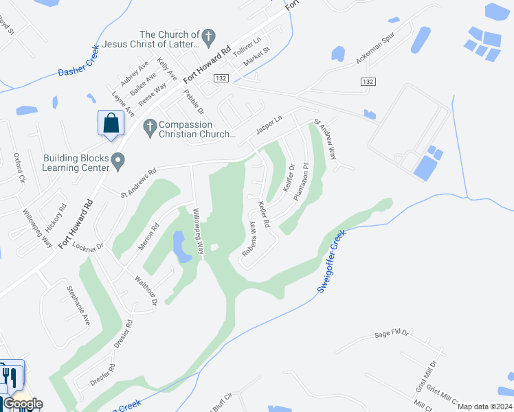 map of restaurants, bars, coffee shops, grocery stores, and more near 352 Keller Road in Rincon