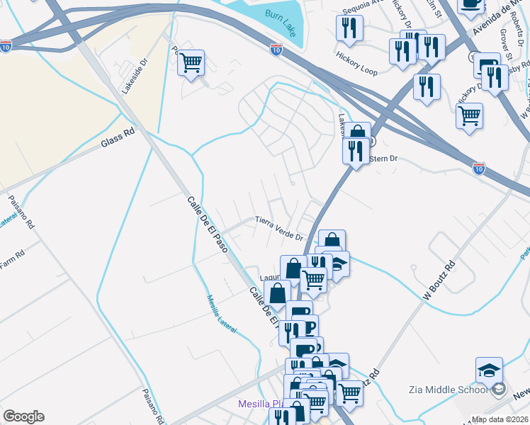map of restaurants, bars, coffee shops, grocery stores, and more near 2052 Sorrento Place in Las Cruces