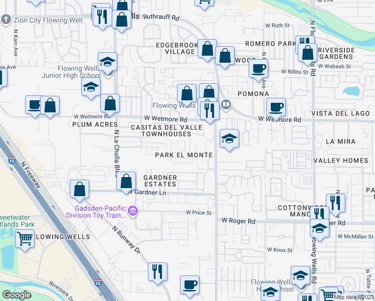 map of restaurants, bars, coffee shops, grocery stores, and more near 1876 West Paseo Reforma North in Tucson