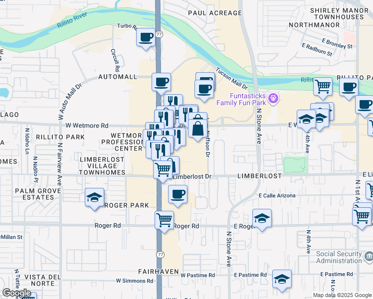map of restaurants, bars, coffee shops, grocery stores, and more near 4336 N Oracle Rd in Tucson