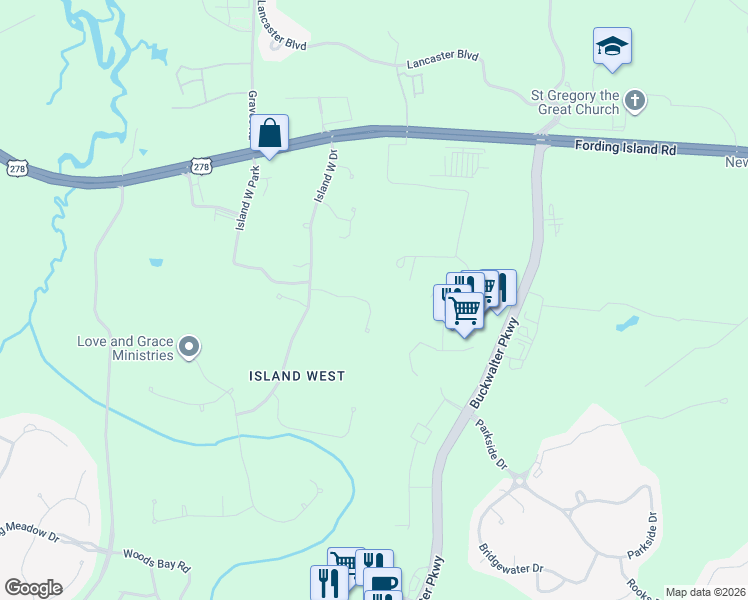 map of restaurants, bars, coffee shops, grocery stores, and more near 19 Sea Island Drive in Bluffton