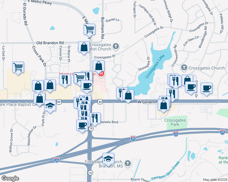 map of restaurants, bars, coffee shops, grocery stores, and more near 64 Sycamore Lane in Brandon