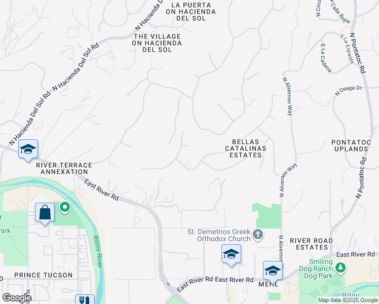 map of restaurants, bars, coffee shops, grocery stores, and more near 4239 North Vía Bellas Catalinas in Tucson