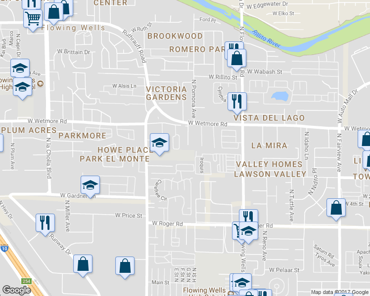 map of restaurants, bars, coffee shops, grocery stores, and more near 4303 North Linda Lee Drive in Tucson