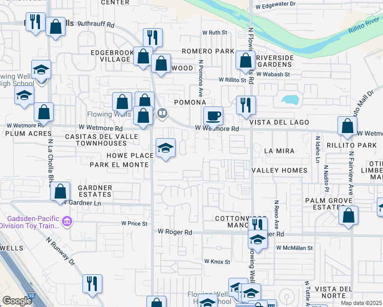 map of restaurants, bars, coffee shops, grocery stores, and more near 4303 North Linda Lee Drive in Tucson