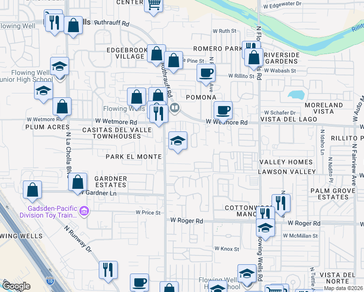 map of restaurants, bars, coffee shops, grocery stores, and more near 4258 North Romero Road in Tucson