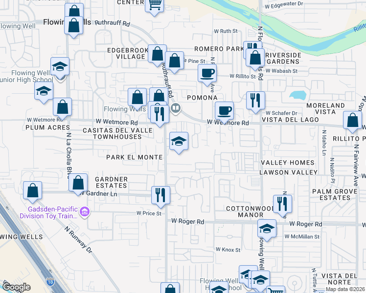 map of restaurants, bars, coffee shops, grocery stores, and more near 4258 North Romero Road in Tucson