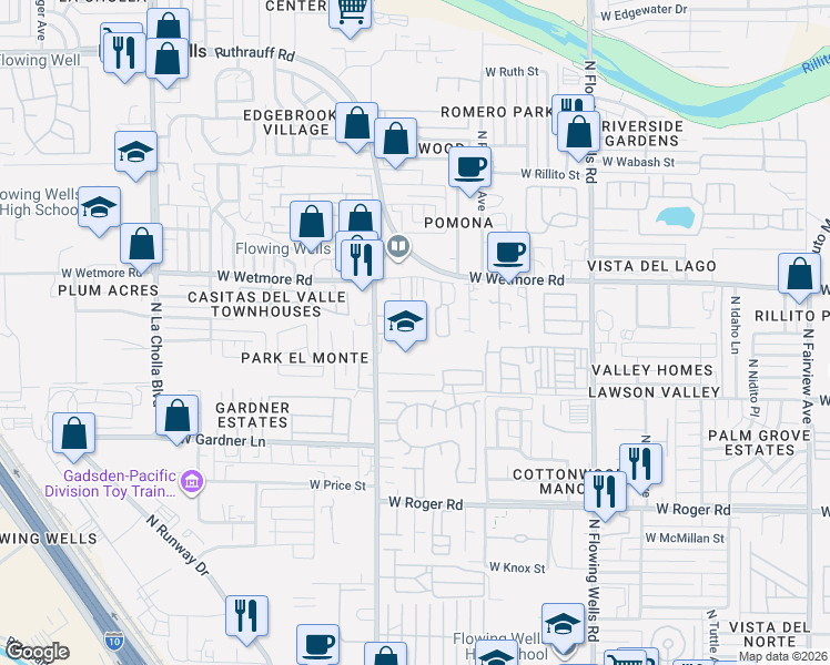 map of restaurants, bars, coffee shops, grocery stores, and more near 4258 North Romero Road in Tucson
