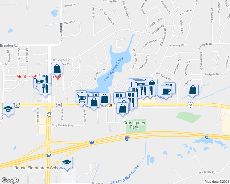 map of restaurants, bars, coffee shops, grocery stores, and more near 139 Lakebend Circle in Brandon