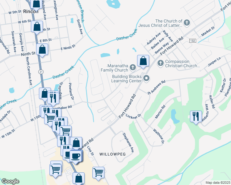 map of restaurants, bars, coffee shops, grocery stores, and more near 43 Walnut Way in Rincon