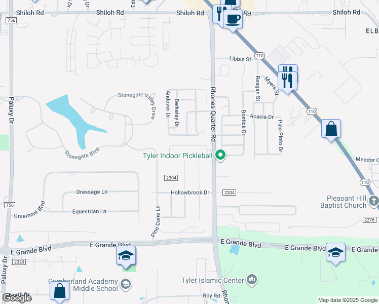 map of restaurants, bars, coffee shops, grocery stores, and more near 5905 Havens Trail in Tyler