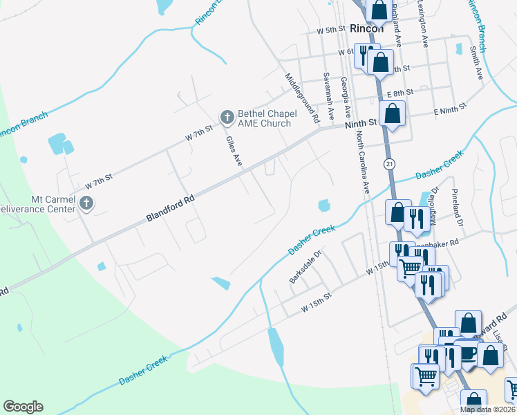 map of restaurants, bars, coffee shops, grocery stores, and more near 519 West 9th Street in Rincon