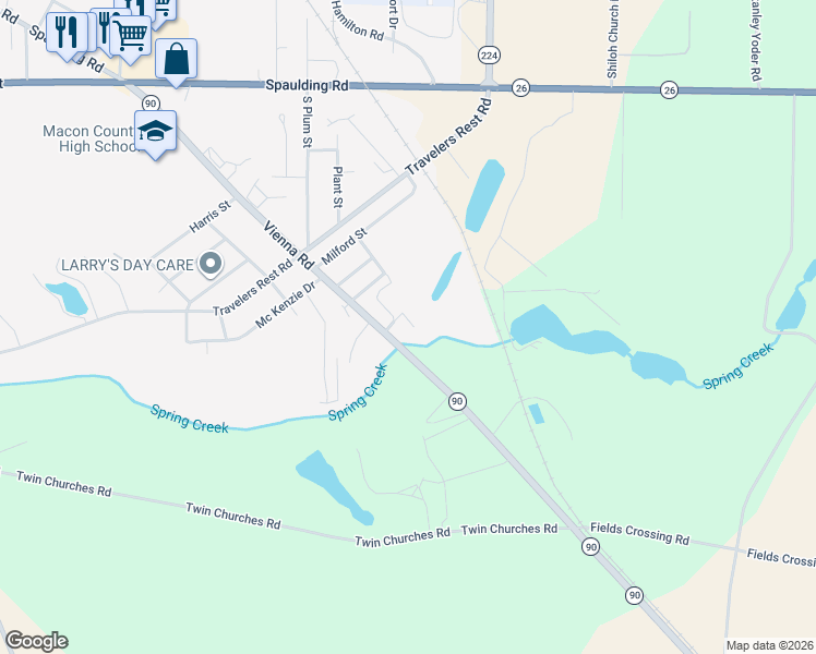 map of restaurants, bars, coffee shops, grocery stores, and more near 822 Vienna Road in Montezuma