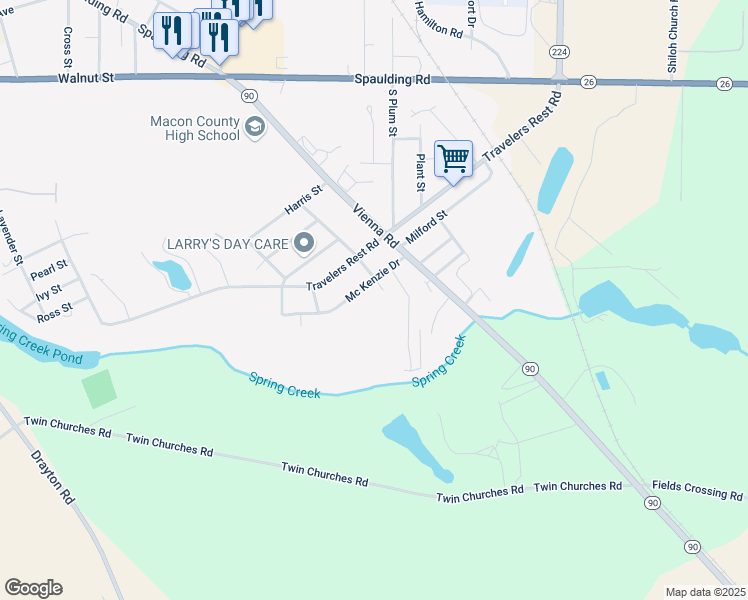 map of restaurants, bars, coffee shops, grocery stores, and more near 811 Lewis Street in Montezuma