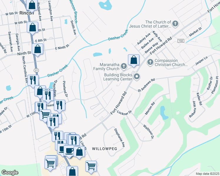map of restaurants, bars, coffee shops, grocery stores, and more near 51 Walnut Way in Rincon