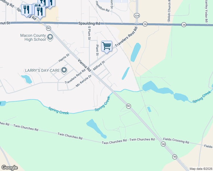 map of restaurants, bars, coffee shops, grocery stores, and more near 812 Vienna Road in Montezuma