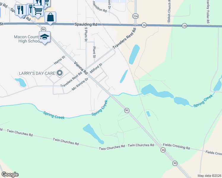 map of restaurants, bars, coffee shops, grocery stores, and more near 822 Vienna Road in Montezuma