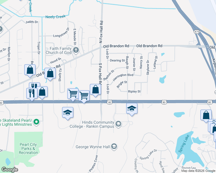 map of restaurants, bars, coffee shops, grocery stores, and more near 4105 Herrington Boulevard in Pearl