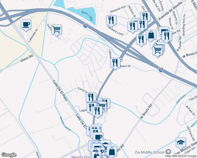 map of restaurants, bars, coffee shops, grocery stores, and more near 2-98 O'Joy Pl in Las Cruces