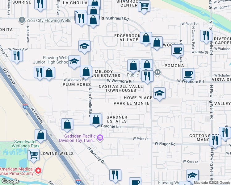map of restaurants, bars, coffee shops, grocery stores, and more near 1965 West La Osa Drive in Tucson