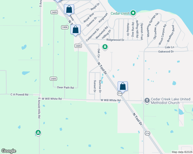 map of restaurants, bars, coffee shops, grocery stores, and more near 408 Sunset Drive in Tool