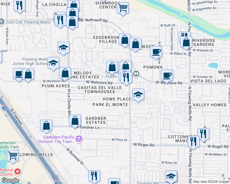 map of restaurants, bars, coffee shops, grocery stores, and more near 1873 West La Osa Street in Tucson