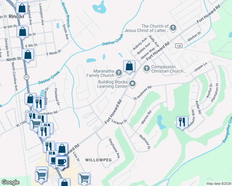 map of restaurants, bars, coffee shops, grocery stores, and more near 8 Lauren Way in Rincon