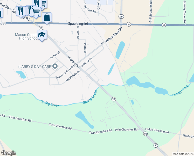 map of restaurants, bars, coffee shops, grocery stores, and more near 822 Vienna Road in Montezuma