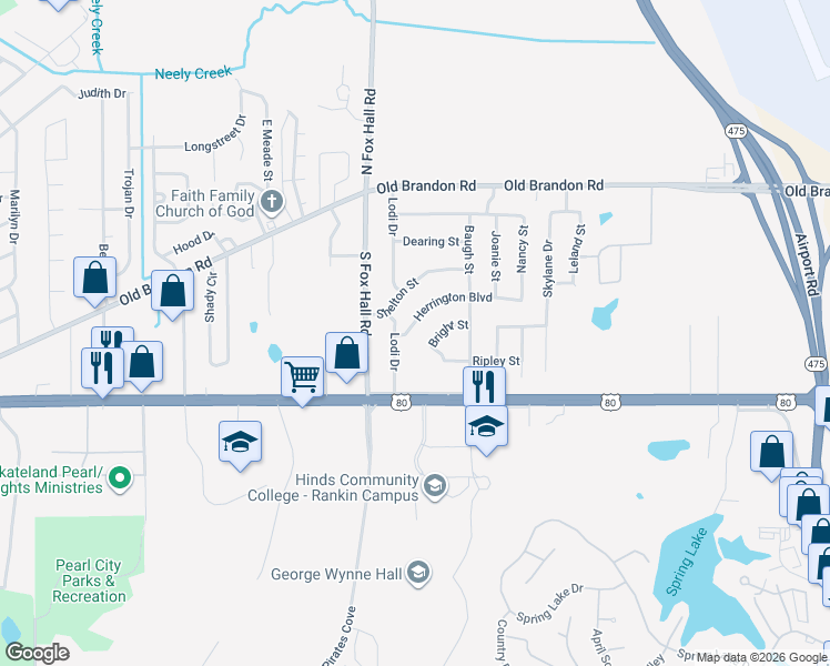 map of restaurants, bars, coffee shops, grocery stores, and more near 4105 Herrington Boulevard in Pearl