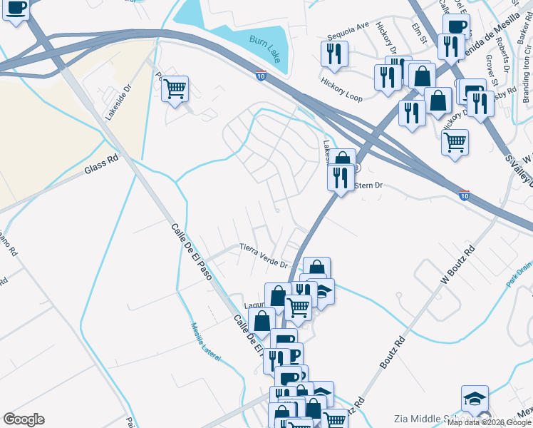 map of restaurants, bars, coffee shops, grocery stores, and more near 1992 Avenida De Antigua in Las Cruces