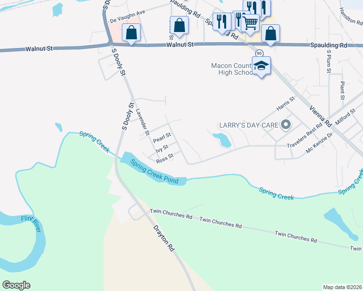 map of restaurants, bars, coffee shops, grocery stores, and more near 816 Travelers Rest Road in Montezuma