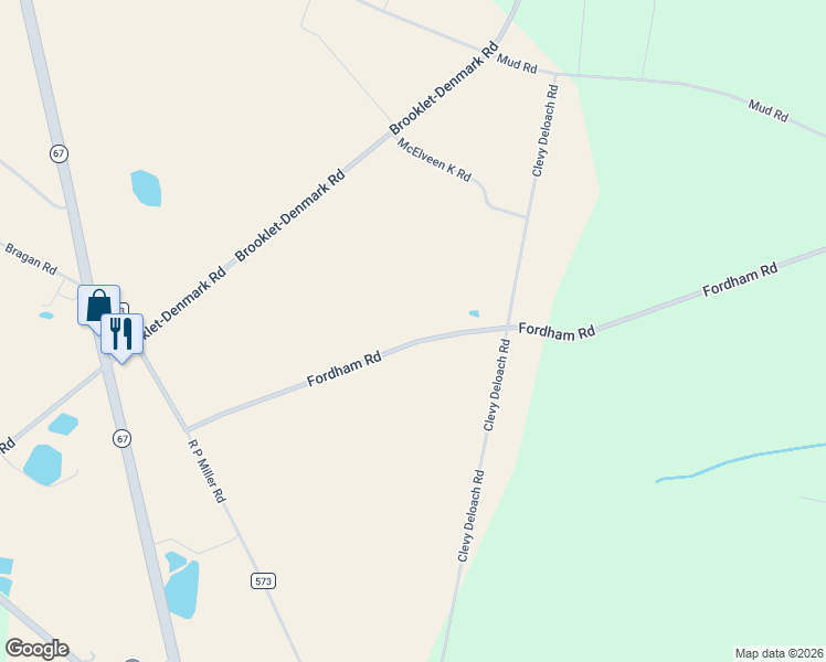 map of restaurants, bars, coffee shops, grocery stores, and more near 597 Fordham Road in Brooklet