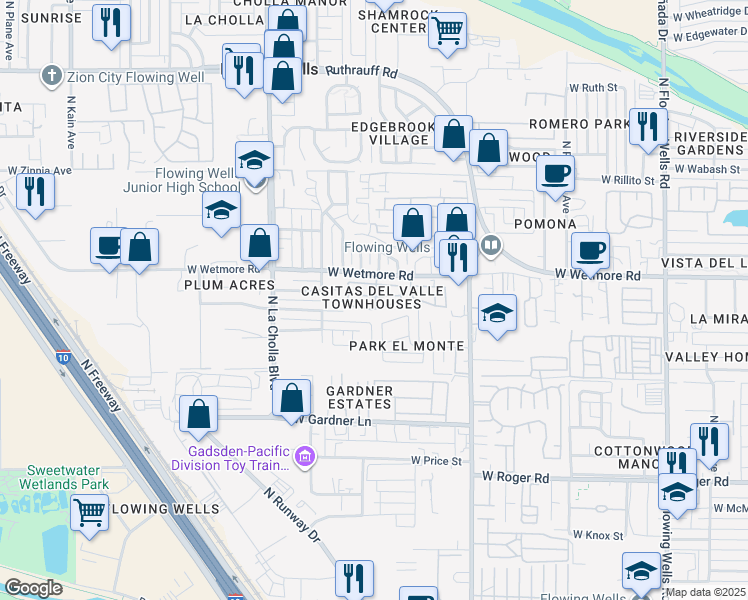 map of restaurants, bars, coffee shops, grocery stores, and more near 4351 North Frey Avenue in Tucson