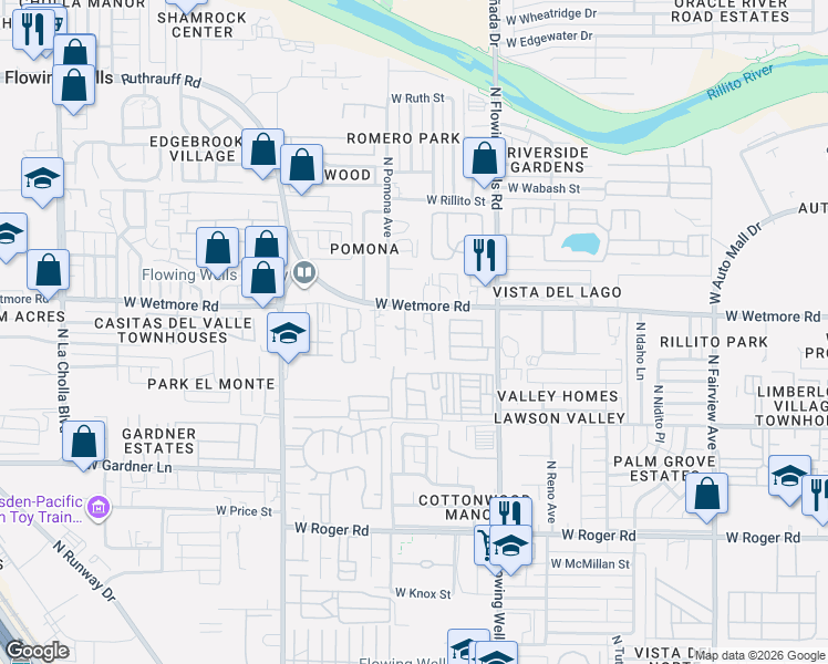 map of restaurants, bars, coffee shops, grocery stores, and more near 4344 North Iroquois Avenue in Tucson