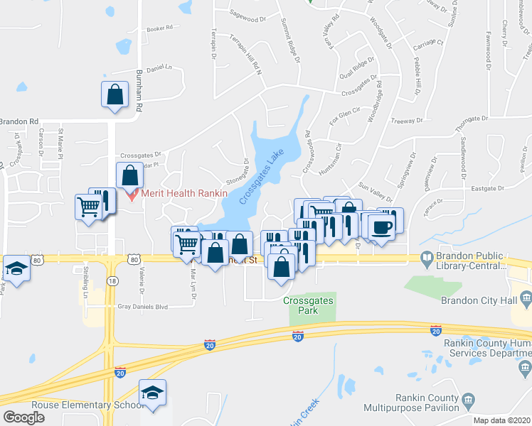 map of restaurants, bars, coffee shops, grocery stores, and more near 467 Lakebend Place in Brandon