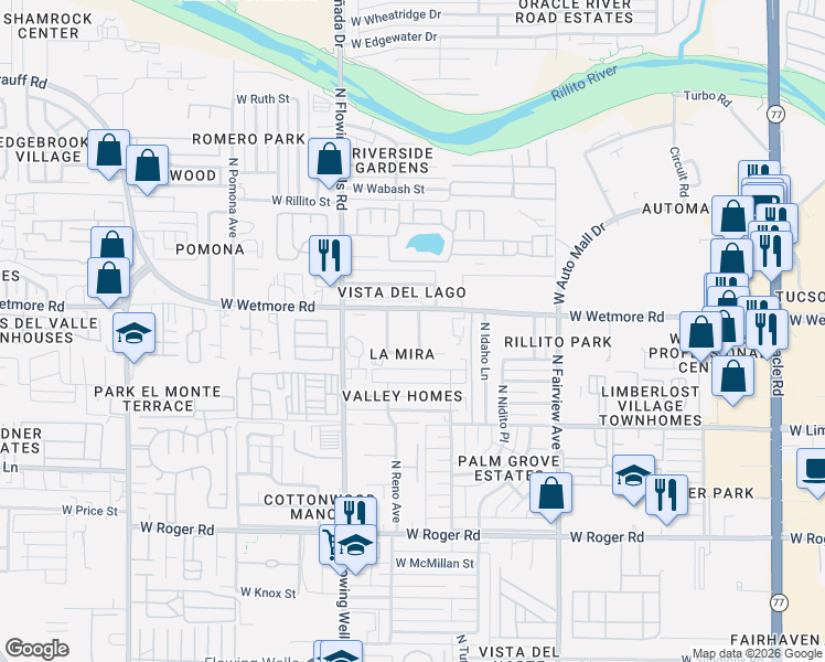 map of restaurants, bars, coffee shops, grocery stores, and more near 4337 North El Burrito Avenue in Tucson