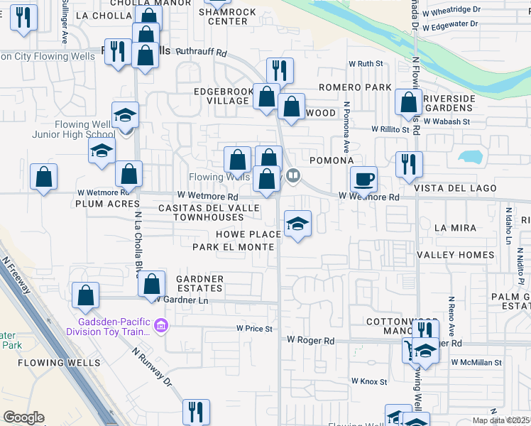 map of restaurants, bars, coffee shops, grocery stores, and more near 4347 North Pocito Drive in Tucson