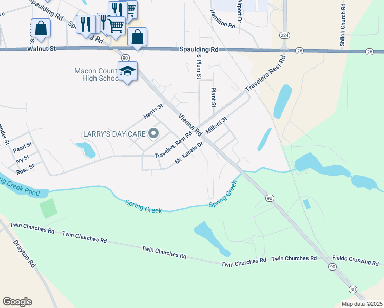 map of restaurants, bars, coffee shops, grocery stores, and more near 811 Lewis Street in Montezuma