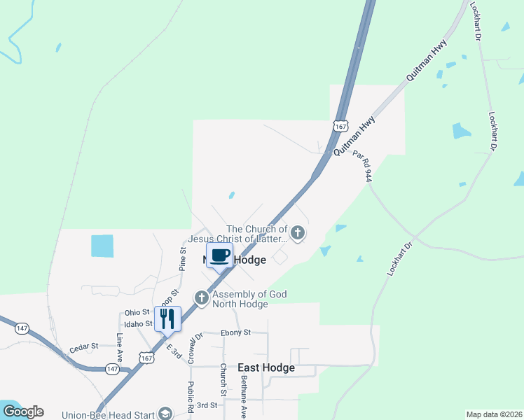 map of restaurants, bars, coffee shops, grocery stores, and more near 101-199 Well Drive in Quitman