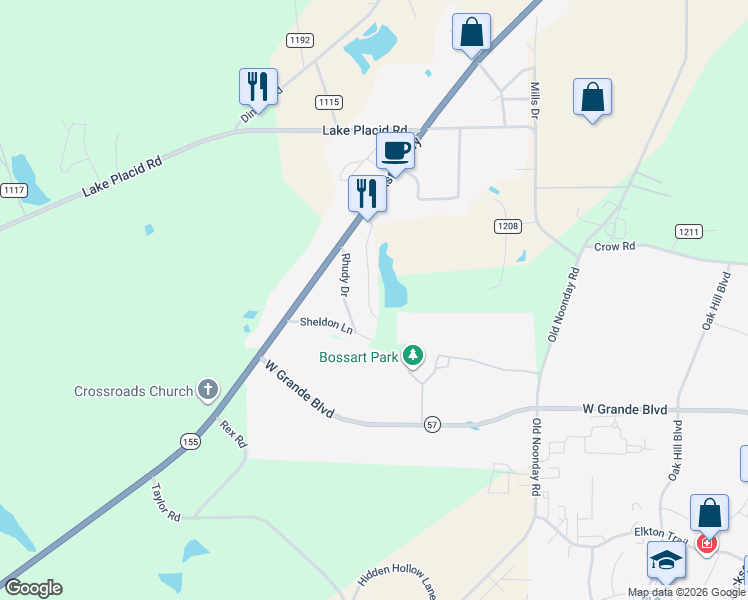 map of restaurants, bars, coffee shops, grocery stores, and more near 13443 Garden Lake Road in Tyler