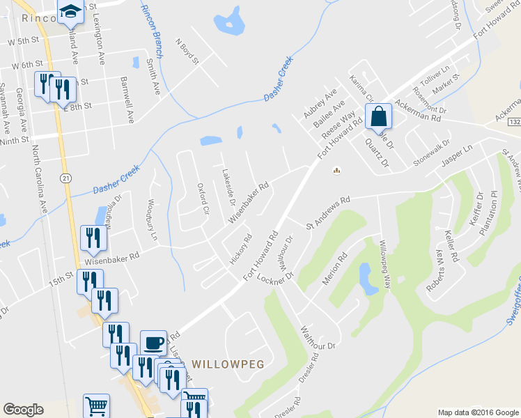 map of restaurants, bars, coffee shops, grocery stores, and more near 8 Lauren Way in Rincon