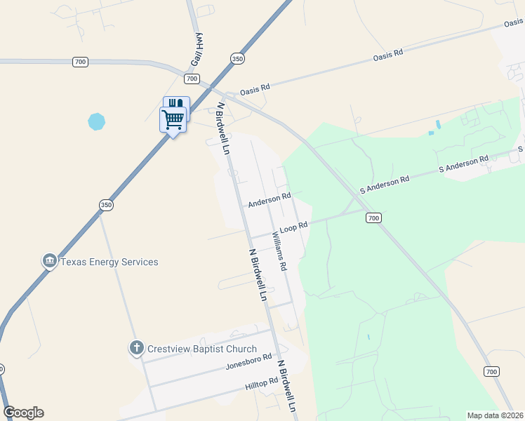 map of restaurants, bars, coffee shops, grocery stores, and more near 2509 Williams Road in Big Spring