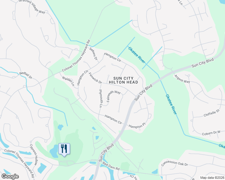 map of restaurants, bars, coffee shops, grocery stores, and more near 35 Falmouth Way in Bluffton