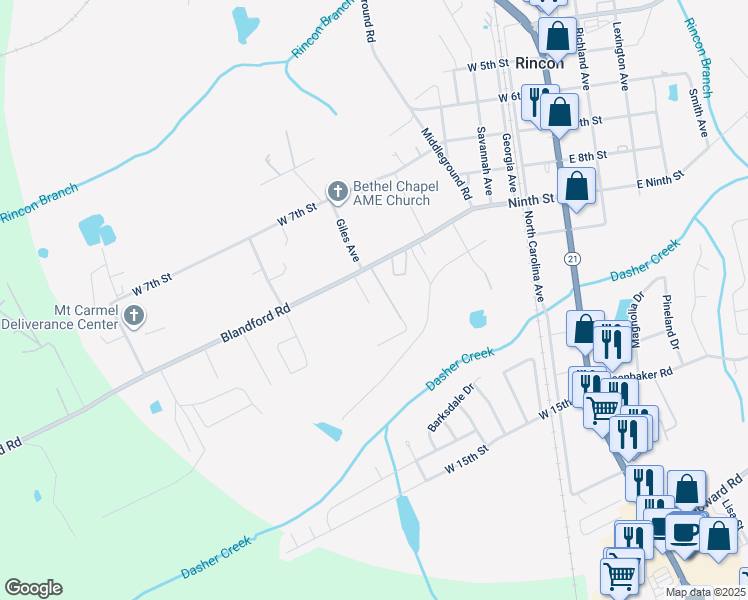 map of restaurants, bars, coffee shops, grocery stores, and more near 10 Cricket Lane in Rincon