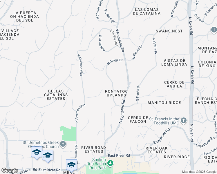 map of restaurants, bars, coffee shops, grocery stores, and more near 4060 East Camino de la Bajada in Tucson