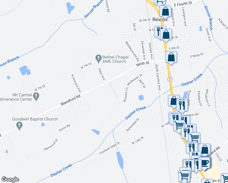 map of restaurants, bars, coffee shops, grocery stores, and more near 519 West 9th Street in Rincon