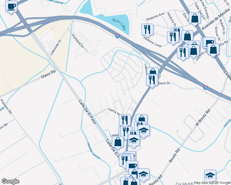 map of restaurants, bars, coffee shops, grocery stores, and more near 1992 Avenida De Antigua in Las Cruces