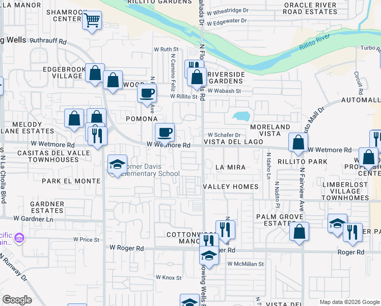 map of restaurants, bars, coffee shops, grocery stores, and more near in Flowing Wells