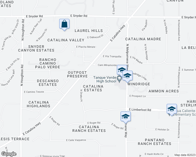 map of restaurants, bars, coffee shops, grocery stores, and more near 4336 North Drake Place in Tucson